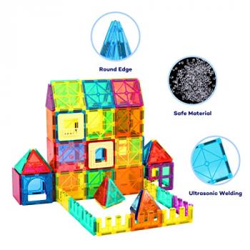 Anbalulu Magnetic Tiles, 100PCS Magnetic Blocks for Kids, Magnet Building Set with 2 Cars, Construction Building Set,STEM Sensory Educational Toys Gift for Toddlers Kids 3 4 5 6 7 8 9 Year Old