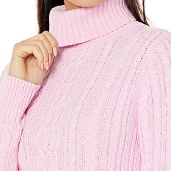 Amazon Essentials Women's Fisherman Cable Turtleneck Sweater (Available in Plus Size), Light Pink, Medium