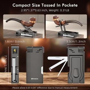 FANKAI Multifunctional Pipe Lighter, Built-in Pipe Stand, 3 in 1 Cleaner Tools, Refillable Butane Lighter with Angled Soft Flame, Handy Gas Lighter for Pipe Gift