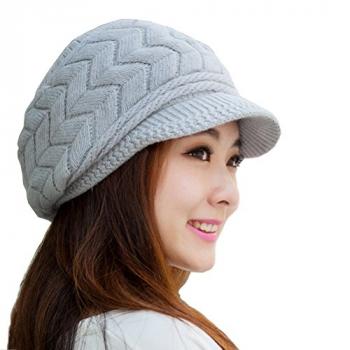 HINDAWI Winter Hats for Women Girls Warm Wool Knit Winter Hat Snow Ski Skull Cap with Visor Grey