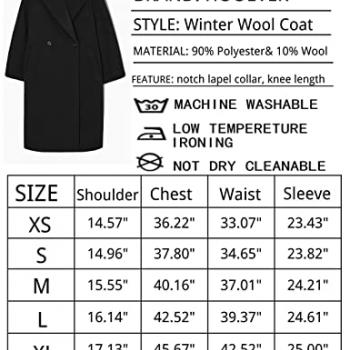 Hooever Women's Winter Wool Coat Casual Notch Lapel Single-Breasted Peacoat(Black-L)