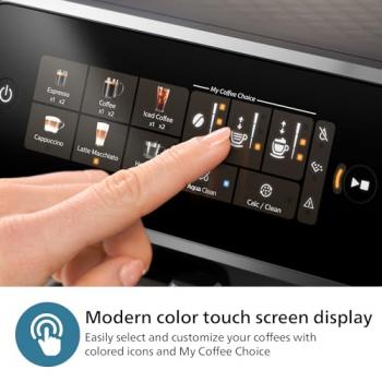 PHILIPS 3300 Series Fully Automatic Espresso Machine - LatteGo Milk System, 5 Coffee Varieties, Intuitive Touch Display, SilentBrew, 100% Ceramic Grinder, AquaClean Filter, Glossy Black (EP3341/50)