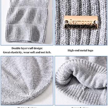 jaxmonoy Cashmere Slouchy Beanies for Women Winter Lightweight Girls Wool Knit Hat Cuffed Soft Warm Slouch Beanie Cap - Light Grey