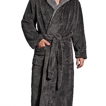 SlumberMee Mens Fleece Plush Robe with Hood Ultra Soft Fluffy Full Length Long with Pockets Luxurious House Coat (Dark Gray, M)