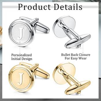 ORAZIO 2 Pairs Cufflinks for Men Stainless Steel Personalized Initial Cufflinks Silver Gold Engraved Cuff Links Alphabet Letter A-Z with Gift Box for Father Husband