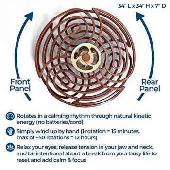 Mindsight Moving Kinetic Wall Art - Wind up to power peaceful 'Ripple' motion (no battery) - Calming Wall Décor for Living Room, Office, Bedroom, Kitchen - Hand Crafted Wood - Canyon Brown