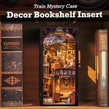 CUTEBEE Book Nook Kit, DIY Miniature House Booknook Dollhouse Kit for Adults and Teens, 3D Wooden Puzzle Bookend Bookshelf Insert Decor, Tiny House Model Build Gifts Kit (Train Mystery Case)