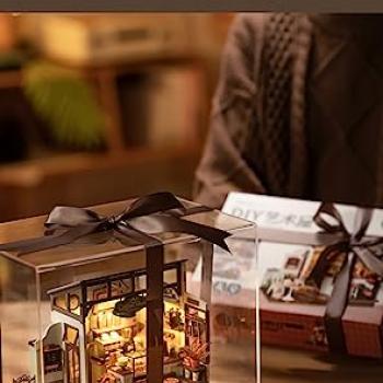 Rowood Miniature House Kit,Tiny House Kits to Build to Live in,DIY Wooden Crafts for Adults,Mini Model Kits with LED,Birthday for Teens(NO.17 Cafe)