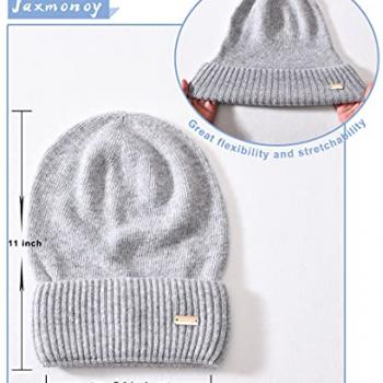 jaxmonoy Cashmere Slouchy Beanies for Women Winter Lightweight Girls Wool Knit Hat Cuffed Soft Warm Slouch Beanie Cap - Light Grey