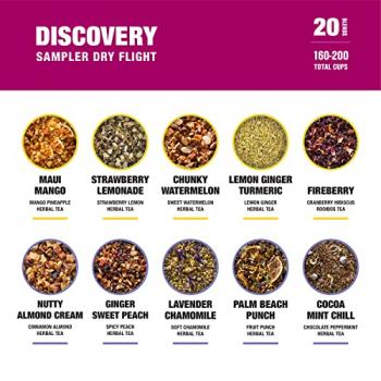 Tiesta Tea - Discovery Tea Sampler Dry Flight Set | High to No Caffeine Hot & Iced Tea, Up to 200 Cups | Loose Leaf Tea Variety Pack with Green, Herbal, Black & Chai Tea - 20 Resealable Sample Pouches