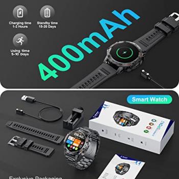 Military Smart Watch for Men(Answer/Dial Calls),100 Sports Modes, 5ATM Waterproof Fitness Watch with Heart Rate/SpO2/Blood Pressure for Android and iOS,1.39''HD DIY Screen Smart Watch