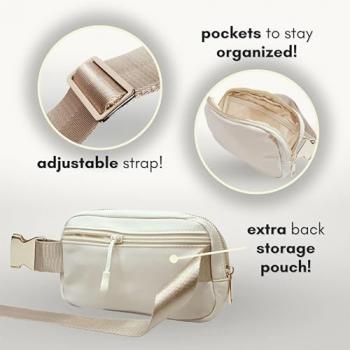 Boutique Belt Bag | Crossbody Fanny Pack for Women Fashionable Cute Mini Everywhere Bum Hip Waist Small Fashion Travel Chest Gold Accessories Adjustable Extended Strap Cream