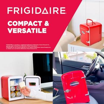 Frigidaire RED EFMIS129- CP4 Mini Portable Compact Personal Cooler, 4 Liter Capacity Chills Six 12 oz Cans, 100% Freon-Free & Eco Friendly, Includes Plugs for Home Outlet & DC Charger, standard