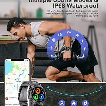 Military Smart Watch for Men(Answer/Dial Calls),100 Sports Modes, 5ATM Waterproof Fitness Watch with Heart Rate/SpO2/Blood Pressure for Android and iOS,1.39''HD DIY Screen Smart Watch