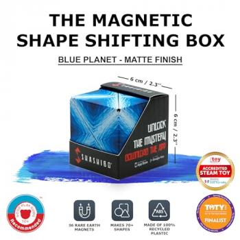 SHASHIBO Shape Shifting Box - Award-Winning, Patented Fidget Cube w/ 36 Rare Earth Magnets - Transforms Into Over 70 Shapes, Download Fun in Motion Toys Mobile App (Original Series - Blue Planet)