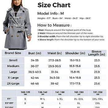 wantdo Women's Casual Long Sleeve Double Breasted Pea Coat with Belt Grey M