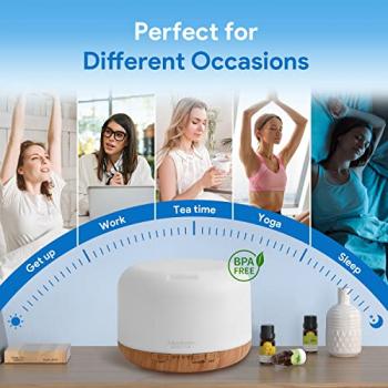 ASAKUKI 500ml Premium, Essential Oil Diffuser with Remote Control, 5 in 1 Ultrasonic Aromatherapy Fragrant Oil Humidifier Vaporizer, Timer and Auto-Off Safety Switch Brown