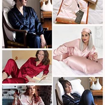 LilySilk Silk Pajamas for Women Button Up Pajamas Set for Ladies Girls Soft Maternity Pajamas Birthday Bridal Party Gift for Christmas Anniversary Valentine's day, Claret L