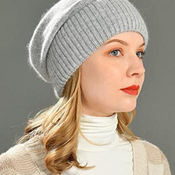 jaxmonoy Cashmere Slouchy Beanies for Women Winter Lightweight Girls Wool Knit Hat Cuffed Soft Warm Slouch Beanie Cap - Light Grey