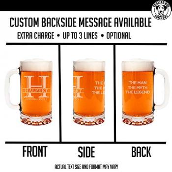 Personalized Laser Etched Glass Beer Mug for Gifting (16oz) – Customizable Monogram and Text Beer Mugs with Handles - Modern, Tankard Style Mugs for Beer - Novelty Beer Gifts for Men Halpert