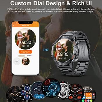 Military Smart Watch for Men(Answer/Dial Calls),100 Sports Modes, 5ATM Waterproof Fitness Watch with Heart Rate/SpO2/Blood Pressure for Android and iOS,1.39''HD DIY Screen Smart Watch