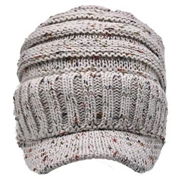 C.C Trendy Warm Oversized Chunky Soft Oversized Ribbed Slouchy Knit Hat with Visor Brim (Oatmeal)