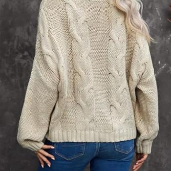 Dokotoo Womens Winter Fall Casual Turtleneck High Neck Long Sleeve Cable Knit Chunky Sweaters Pullover Outerwear Beige Large