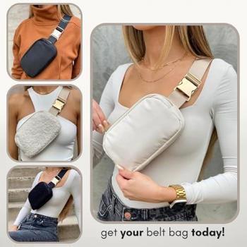 Boutique Belt Bag | Crossbody Fanny Pack for Women Fashionable Cute Mini Everywhere Bum Hip Waist Small Fashion Travel Chest Gold Accessories Adjustable Extended Strap Cream