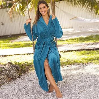 Alexander Del Rossa Women's Robes, Long Plush Bathrobe, Womens Robe with Hood, Hooded Robes for Women Plus Size Robe Turquoise XL (A0116ODPXL)