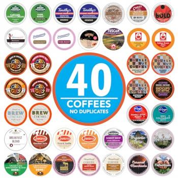 Coffee Pods Variety Pack Sampler, Assorted Single Serve Coffee for Keurig K Cups Coffee Makers, 40 Unique Cups - Great Coffee Gift