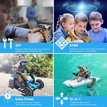 Sillbird STEM 12-in-1 Education Solar Robot Toys for Boys Ages 8-13, DIY Building Science Experiment Kit Birthday Gifts for Kids 8 9 10 11 12 13 Years Old, Solar Powered by The Sun