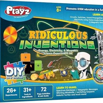 Playz Ridiculous Inventions Science Kits for Kids - Energy, Electricity & Magnetic Experiments Set - Build Electric Circuits, Motors, Telegraphic Messages, Robotics & more Kids Educational Toys