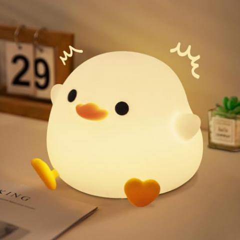 FAMIDUO Duck Lamp, Cute Pea Duck Night Light, 2 Levels Dimmable Ducky Night Lamp, LED Squishy Animal Light for Kids Sleep, Rechargeable Bedside Touch Silicone Lamp, Unique Dorm Decor Gift Toy