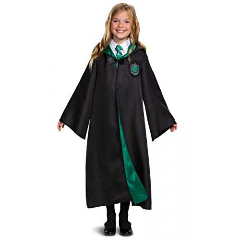 Disguise Harry Potter Slytherin Robe Deluxe Children's Costume Accessory, Black & Green, Kids Size Medium (7-8)