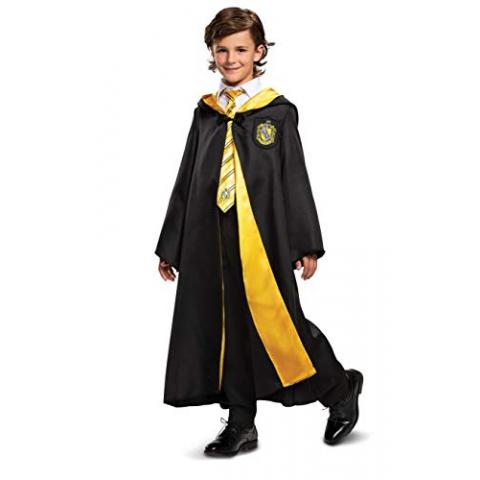 Disguise Harry Potter Hufflepuff Robe Deluxe Children's Costume Accessory, Black & Yellow, Kids Size Large (10-12)