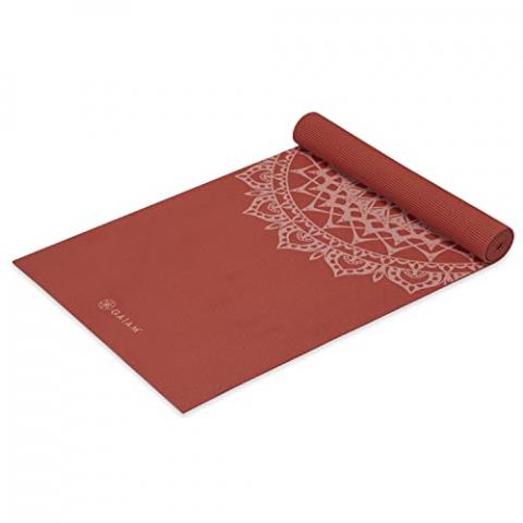 Gaiam Yoga Mat - 5mm Thick Yoga Mat - Non-Slip Exercise Mat for All Types of Yoga, Pilates & Floor Workouts - Textured Grip, Cushioned Support, Variety of Designs (24 x 68 inches long), Sunburnt Marrakesh