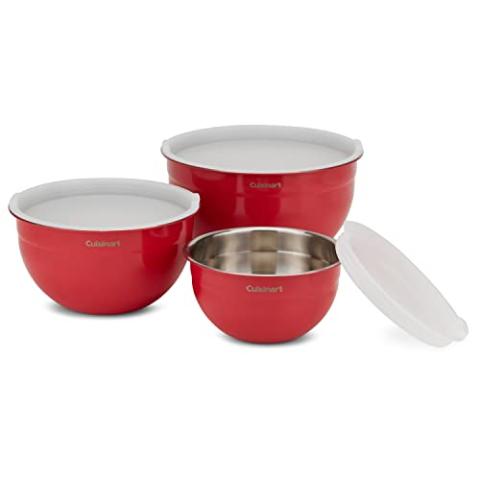 Cuisinart CTG-00-SMB Stainless Steel Mixing Bowls with Lids, Set of 3, Red