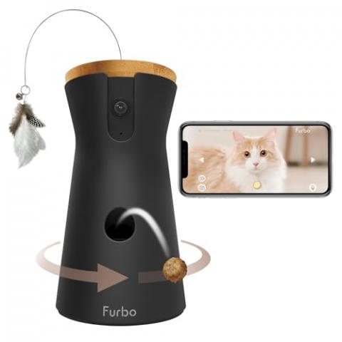 Furbo 360° Cat Camera: Home Security Camera with Meowing Alerts, Rotating Pet Treat Camera with Phone App, Smart Home Indoor Kitty Cam with 2-Way Speaker and Night Vision (No Subscription Required)