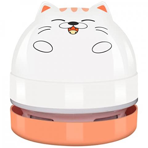 YUNYILAN Mini Desktop Vacuum Cleaner, Portable USB Vacuum Cleaner for Desk Mini Cute Cartoon Desktop Vacuum for Cleaning Eraser Crumbs, Dust, Crumbs, Computer, Keyboard and Car (White Orange)