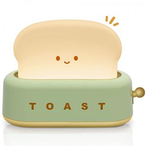 TOOGE Desk Decor Cute Toast Lamp Small Desk Lamp Night Light for Kids Rechargeable with Smile Face Kawaii Decor for Bedroom, Table, Bedside, Desk Gifts for Kids and Adults