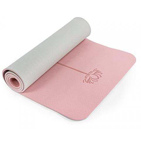 Non Slip, Pilates Fitness Mats, Eco Friendly, Anti-Tear 1/4" Thick Yoga Mats for Women, Exercise Mats for Home Workout with Carrying Sling (72"x24", Parfait Pink & Gray)