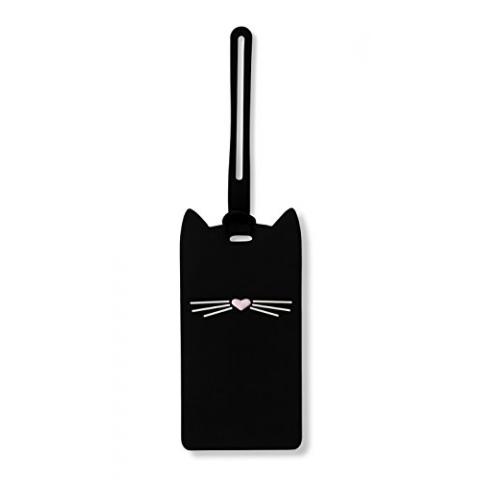 Kate Spade New York Silicone Luggage Tag with Durable Strap, Black Cat