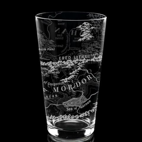 MAP OF MORDOR & GONDOR Engraved 16oz Pint Glass | Inspired by Tolkien LOTR and Middle Earth | Great Christmas Gift Idea | Unique Elvish Hobbit Wizard Fantasy Decor!