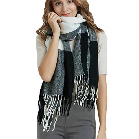 Wander Agio Women's Fashion Long Shawl Winter Warm Knit Scarves Large Scarf Big Plaid Black