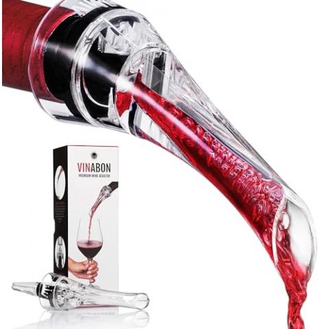 VINABON Wine Aerator Pourer Spout - Professional Quality Wine Aerator Attaches to Wine Bottle for Improved Flavor, Enhanced Bouquet, Rich Finish and Bubbles, No-Drip, Spill. Includes WineGuide Ebook