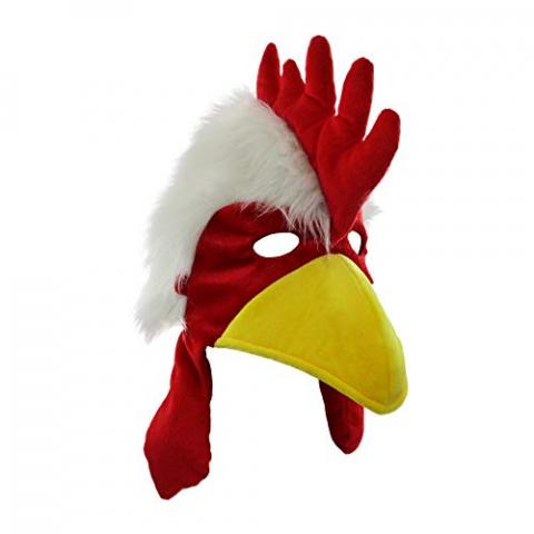 Nicky Bigs Novelties Fuzzy Chicken Mask Hat Rooster Hat Animal Costume Accessory Cock Head Novelty, One Size Red/White/Yellow