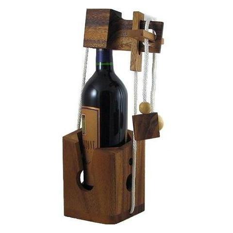 Think-n-Drink Fun Wine Bottle Gift Lock Challenge Puzzle Game Wood Brain Teaser for Adults Party and Gathering