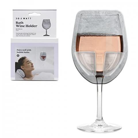 30 Watt Patented Silicone Bath Wine Holder, Gray Marble, Bathtub Wine Caddy, Bath Gifts for Women, The Ultimate Birthday Gift.