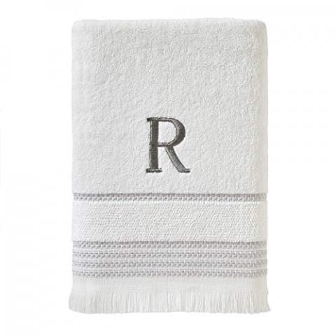 SKL Home Casual Monogram Bath Towel, R, 28x54, White