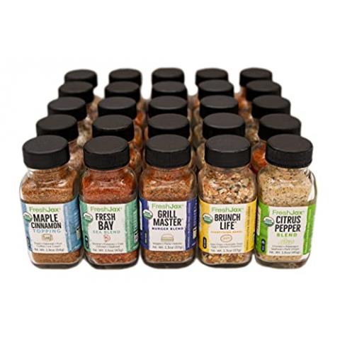 FreshJax Complete Premium Organic Spices Kit | 25 Organic Gourmet Single-Ingredient Spice Bottles | Handbottled in Jacksonville, Florida